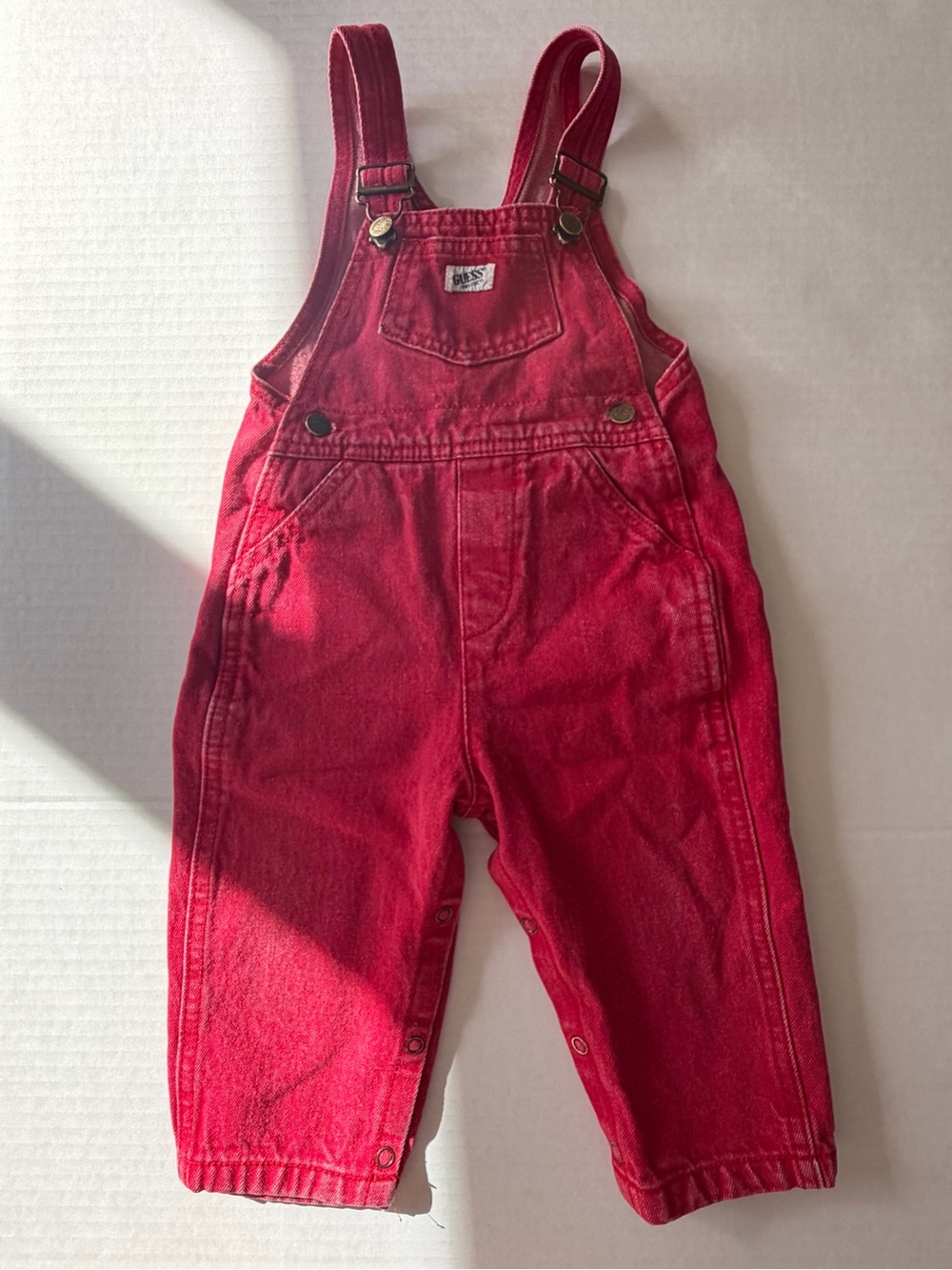 Vintage Guess Kids Red Denim Overalls Toddler 24M